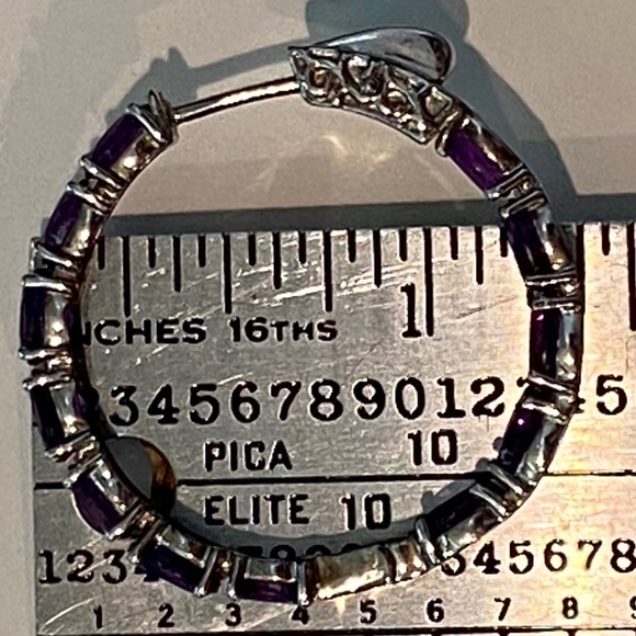 Lavender💜Amethyst Rhodium over Sterling Silver Hoop Earrings 3 Jtv Jewelry Love - Picture 4 of 9